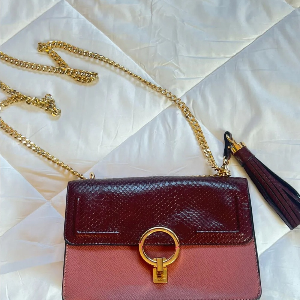 Aldo Burgundy and Pink Crossbody Bag with Gold Chain